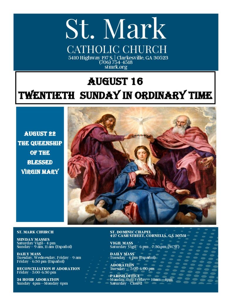 First page preview of the parish bulletin for August 16, 2026