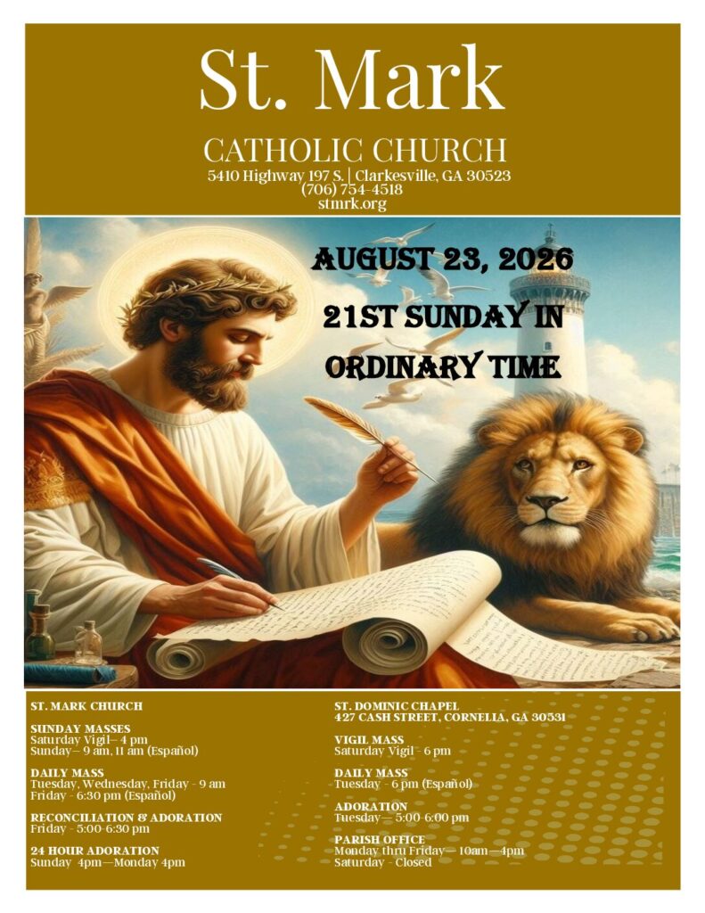 First page preview of the parish bulletin for August 23, 2026
